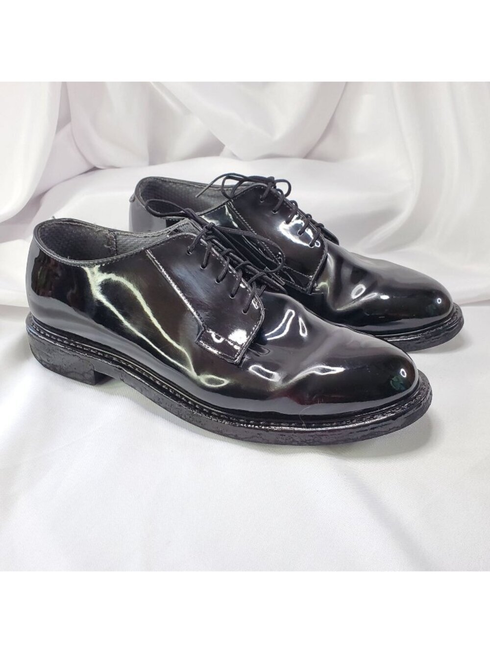 Bates High Gloss Black Oxford Dress Shoes Military Duty Mens 9.5E Vibram Leather